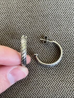 Sterling Silver Textured Cord Hoop Earrings